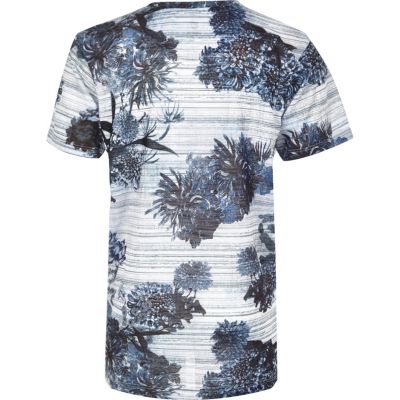 Boys blue stripe floral print t-shirt